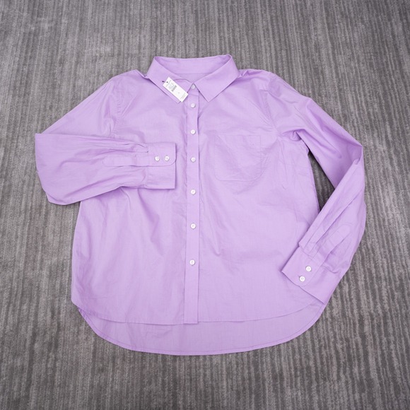 Talbots Tops - Talbots Button Up Shirt Women L Purple NWT Long Sleeve Cotton Pocket